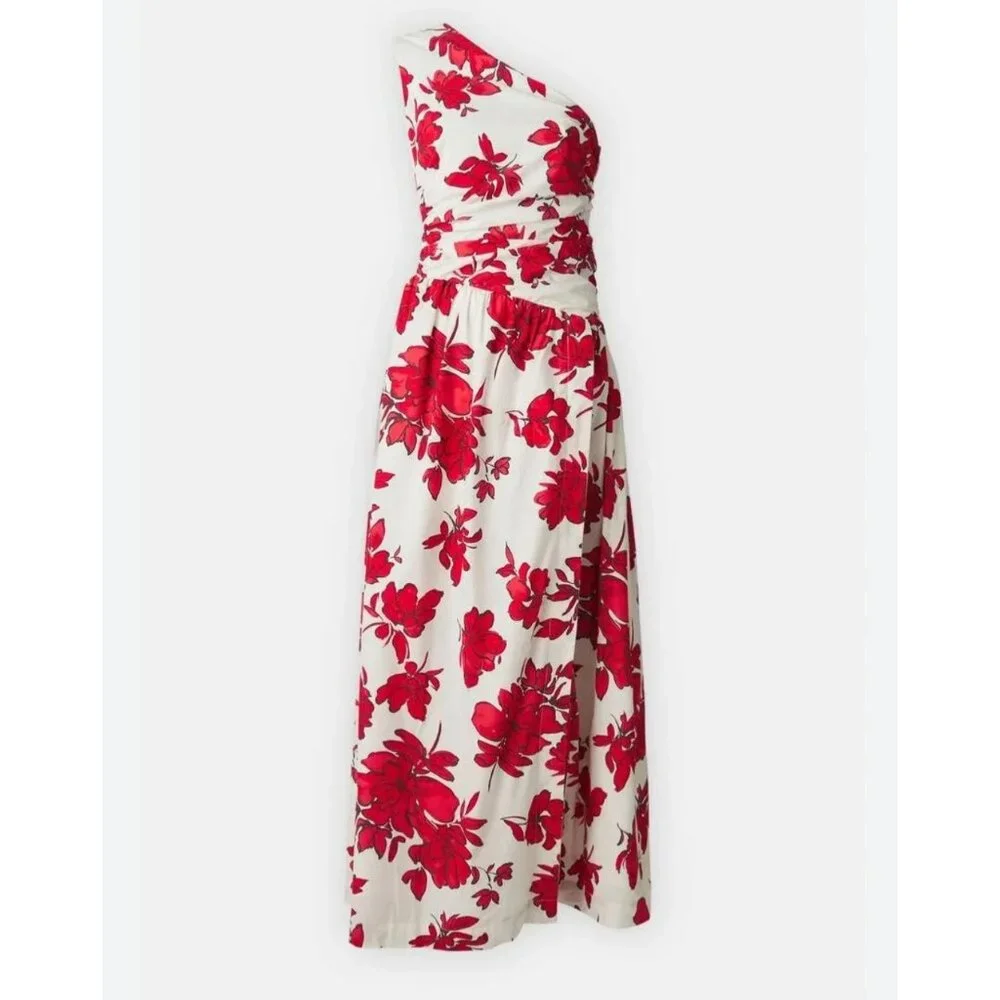 Abercrombie & Fitch Chase One shoulder Cutout floral‎ dress red sz XLP
